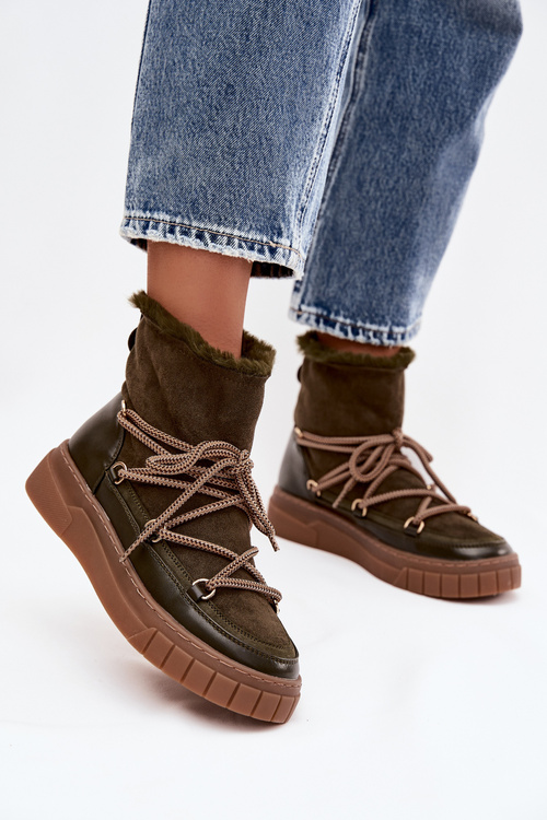 Women's Snow Boots With Laces Dark Green Isalisse