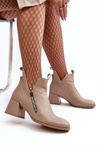 Leather Women's Low Heel Ankle Boots with Cut Outs Zazoo 850 Beige
