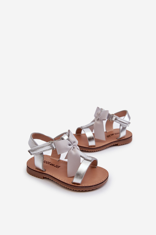 Children's Sandals With Bow on Velcro Silver Joratia