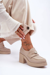 Women's Leather Half-Boots on Heel Beige Dunadia