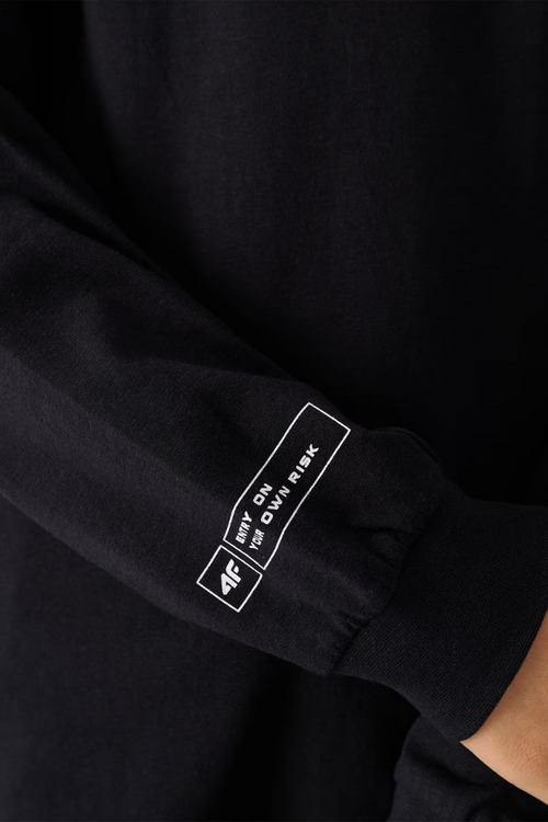 Koszulka Z Długim Rękawem Dla Chłopca Z Nadrukiem Regular 4F 4FJWAW24TLONM294-20S Czarna