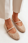 Embellished Ballerinas With Strap Eco Suede Beige Tirilissa