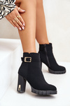 Leather Ankle Boots With Buckle On Heel Black Eftane