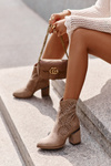 Decorated Ladies Cutout Ankle Boots On Heels Made Of Eco Suede Beige S.Barski HY42-029