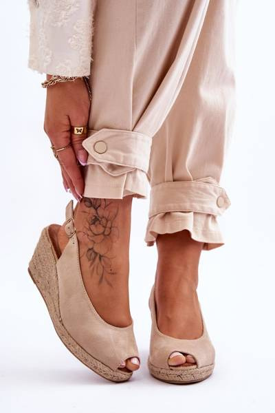 Suede Wedge Sandals Beige Elsie