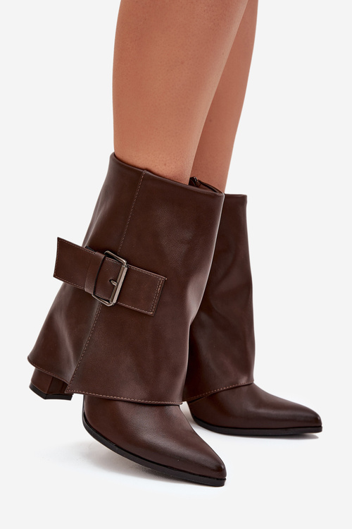 Insulated ankle boots on a heel with a turned-down shaft and buckle brown Ylenara