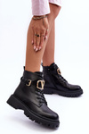 Stylish Lace-up Boots with Ornament Black Ollia