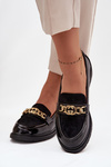 Patent Leather Women's Loafers with Gold Ornament S.Barski HY52-540 Black