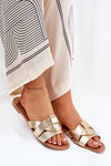 Flat Ladies Slippers With Intertwining Straps Gold Selaenor