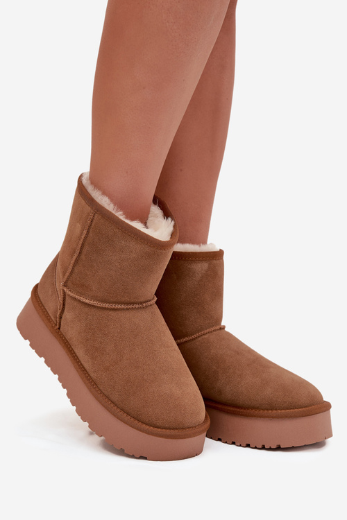 Women's Snow Boots Made of Natural Suede on Platform Camel Privine