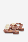 Fashionable Children's Sandals With Flowers Beige-gold Poly