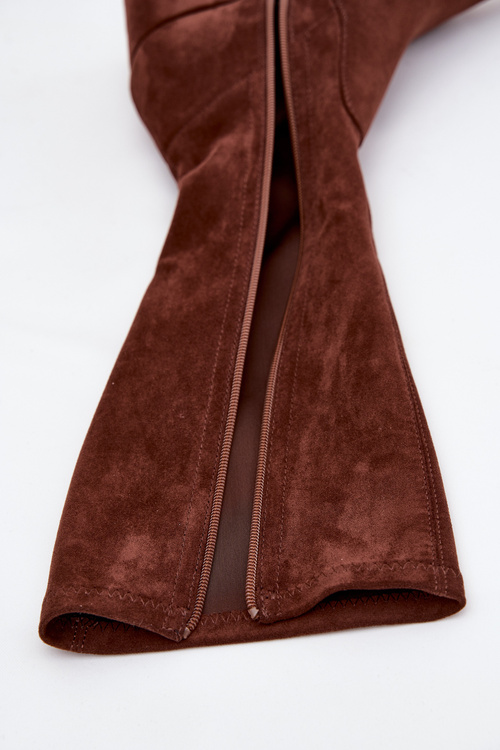 Damskie Kozaki Niski Obcas Eko Zamsz Zamek Brązowe Sergio Leone KZ212