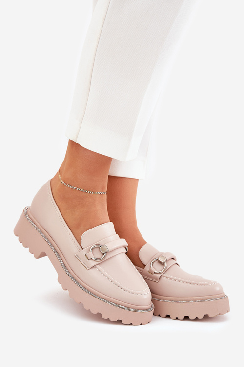 Ladies Moccasins Decorated With Rhinestones Beige Patina