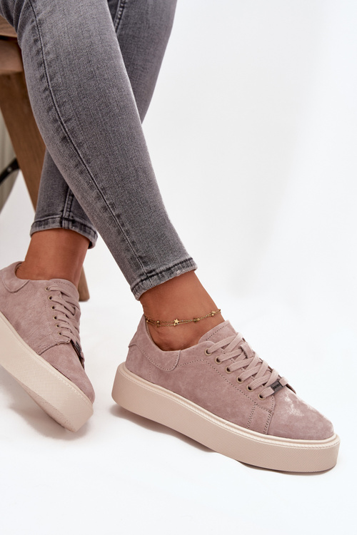Suede Women's Sneakers on Platform Vinceza 79578 Beige