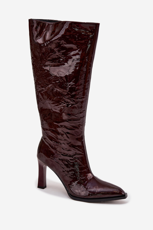 Leather Lacquered Women's Boots Heeled Lined D&A CR52-716 Burgundy