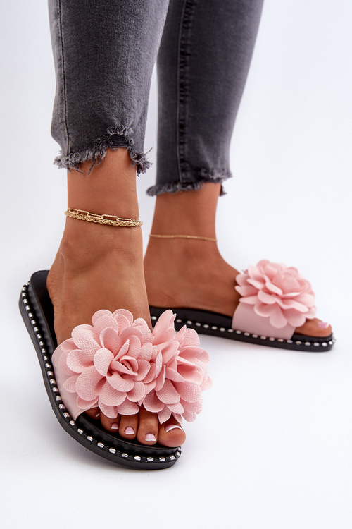 Women's Pink Flower Embellished Sandals Cellanen