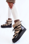 Women's Fashionable Lace-up Snow Boots Beige and Black Carrios