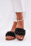 Women's Flat Sandals With Decorative Beads Black Aricca