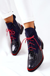 Leather Boots With A Aligator Pattern Navy Blue Bruselle