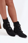 Suede women's ankle boots Zazoo 3085 black with decorative flowers