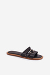 Flat Women's Sandals With Gold Detail Black Noroti