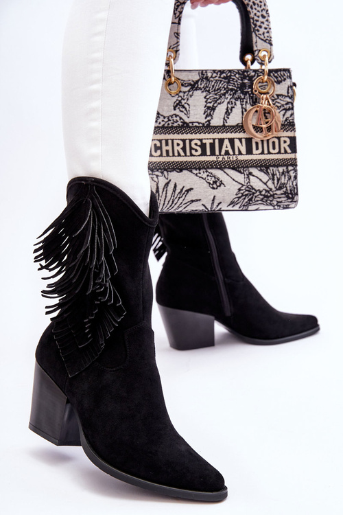 Kozaki Kowbojki Damskie Zamsz Do Kolan Czarne Elyse