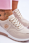 Buty Sportowe Damskie Skóra Koturn Beżowe Rebeca