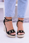 Black Sandals on platforms Espadrilles studded with rhinestones Narumi