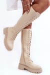 Women's Laced Insulated Boots Glany Above Knee Beige Bergdis