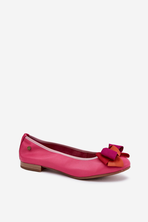 Leather Ballet Flats With Bow Maciejka P6801-15 Fuchsia