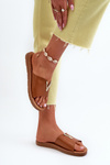 Women's Flat Sole Sandals with Eco Leather Decoration Brown Makia