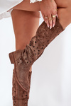 Cutout Boots On Flat Heel Brown HY51-176