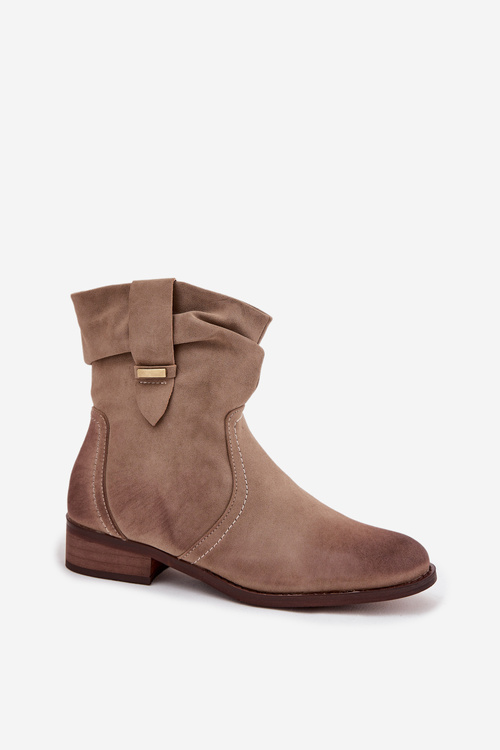 Women's ankle boots with low heel with gathering lined khaki Gracia