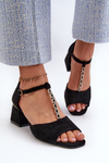 Women's sandals with block heel and decorative strap eco suede black Obivena