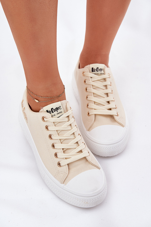 Damskie Trampki Na Platformie Materiałowe Beżowe Lee Cooper LCW-24-44-2464L
