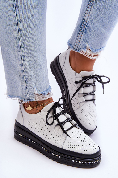 Leather Openwork Sport Shoes White Leonor