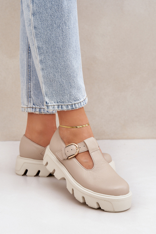 Półbuty Damskie Skóra Naturalna Klamra Beżowe Zazoo 20183