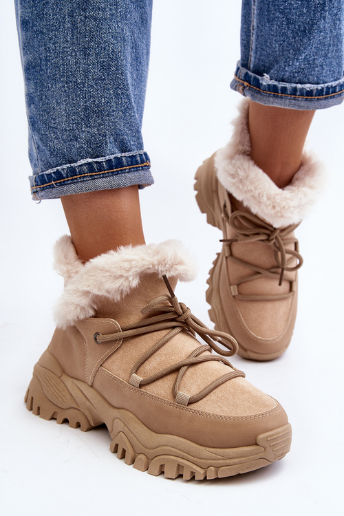 Women's Beige Fur-lined Ankle Boots Cresandi