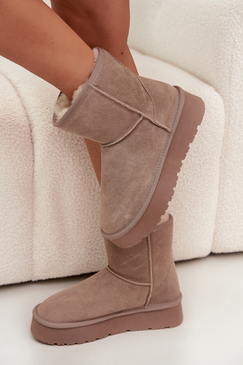 Women's Snow Boots Made of Natural Suede on Platform Beige Privine