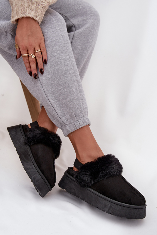 Women's slippers on platform with fur black Linaris