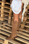 Cowboy Boots With Perforated Pattern On Low Heel Khaki Selirae