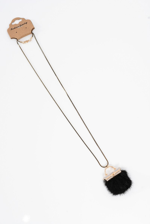 Women's Necklace with Pompon and Crystals Black