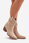 Cowboy Ankle Boots On Heel Made Of Eco Suede Light Beige Narinae