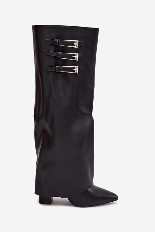Women's Ankle Boots On Heels Turned Shaft Straps With Buckles Black Nirisa