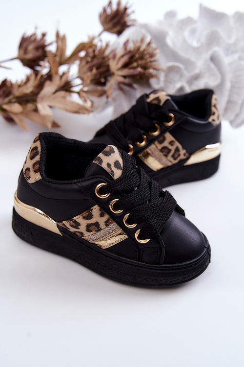 Leather Sport Shoes Leopard Black Trixie