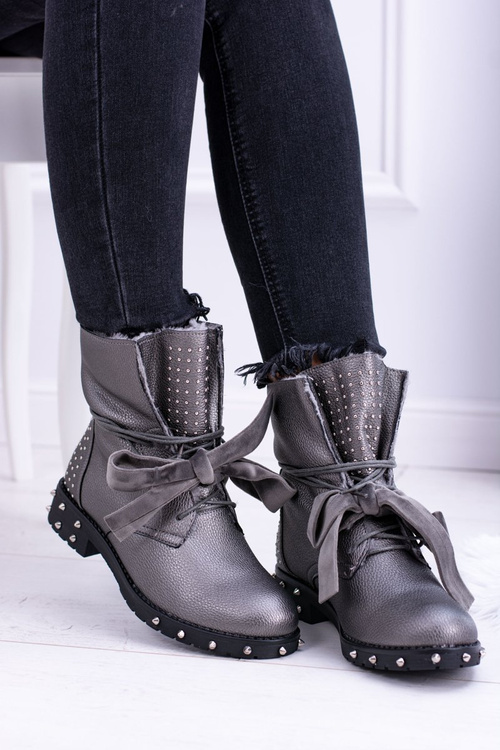 Women's Warmed Boots With Spikes And Rhinestones Silver Neso