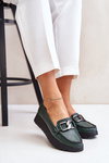 Leather Moccasins On Platform With Decoration Dark Green Zazoo 10141