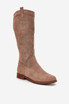 Boots With Perforated Shaft On Flat Heel S.Barski HY51-860 Beige
