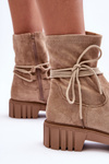 Women's Suede Boots with Lacing Beige Lineanor