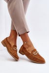 Women's Suede Loafers with Flat Heel Camel Misal